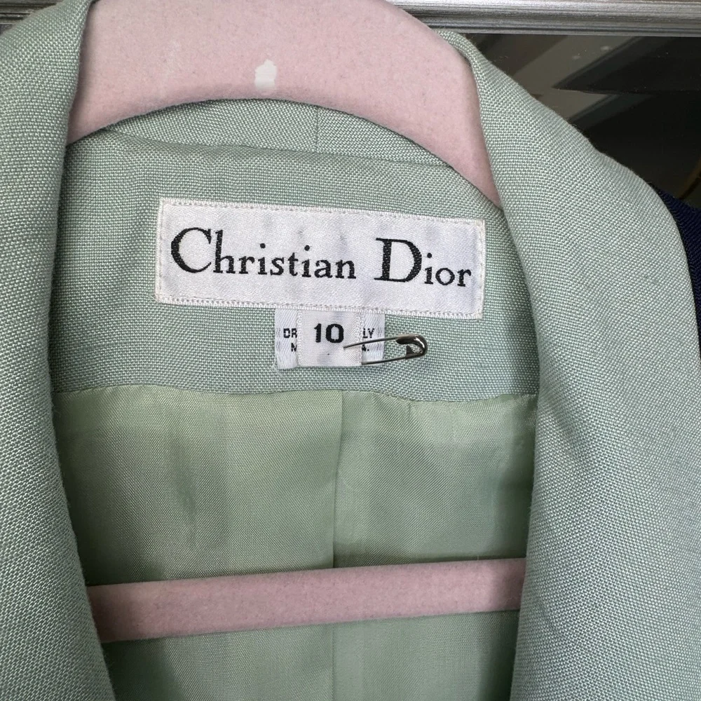 Vintage Christian Dior Mint Green Blazer w/ Navy Trim | Size 10